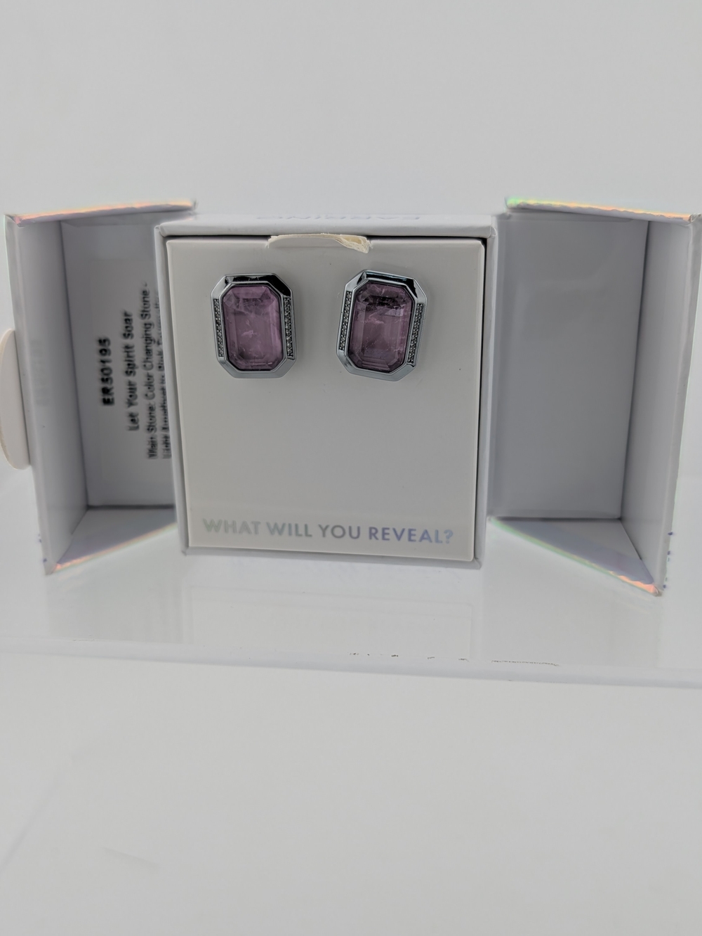 BP Mental Health Collection Emerald-Cut Pink Stone Stud On Hematite